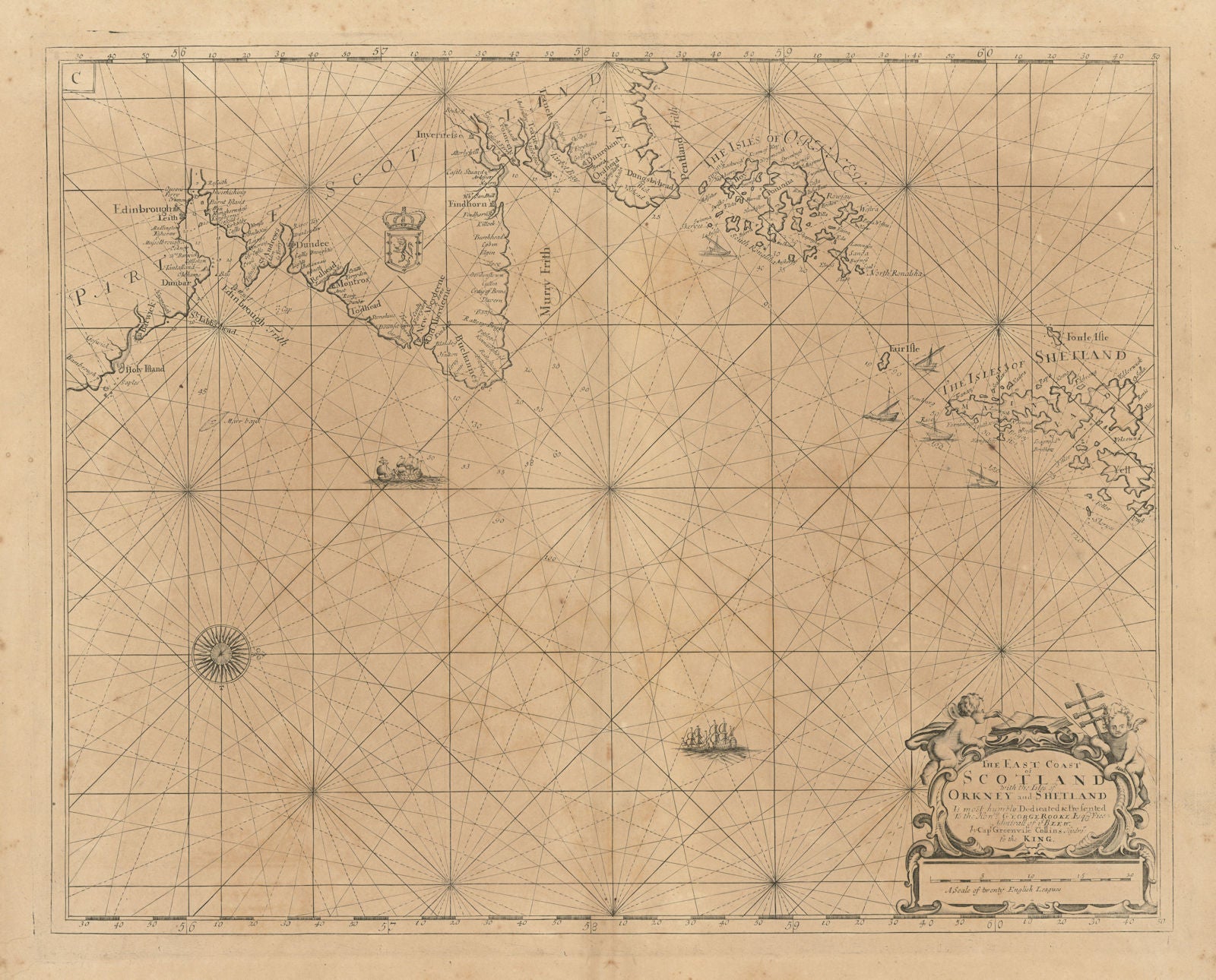 East Coast of Scotland, with the Isles of Orkney & Shetland. COLLINS 1693 map